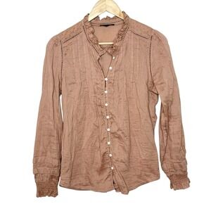 Quince Organic Textured Cotton Pleasant Blouse Cafe Au Lait Tan Womens Small